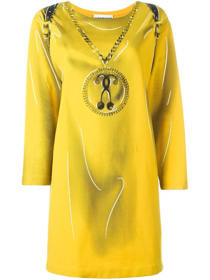 Moschino Trompe-l'ail Backpack Dress, Women's, Size: 40, Yellow/orange, Rayon/nylon/spandex/elastane