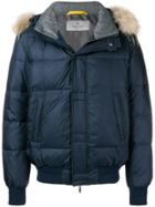 Canali Raccoon Fur Trim Padded Jacket - Blue