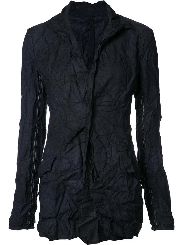 Yohji Yamamoto Creased Fitted Jacket, Women's, Size: 1, Blue, Polyester