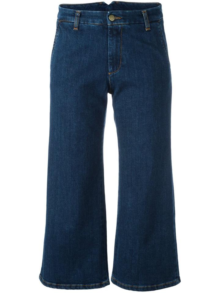P.a.r.o.s.h. Flared Cropped Jeans, Women's, Size: Medium, Blue, Cotton/spandex/elastane
