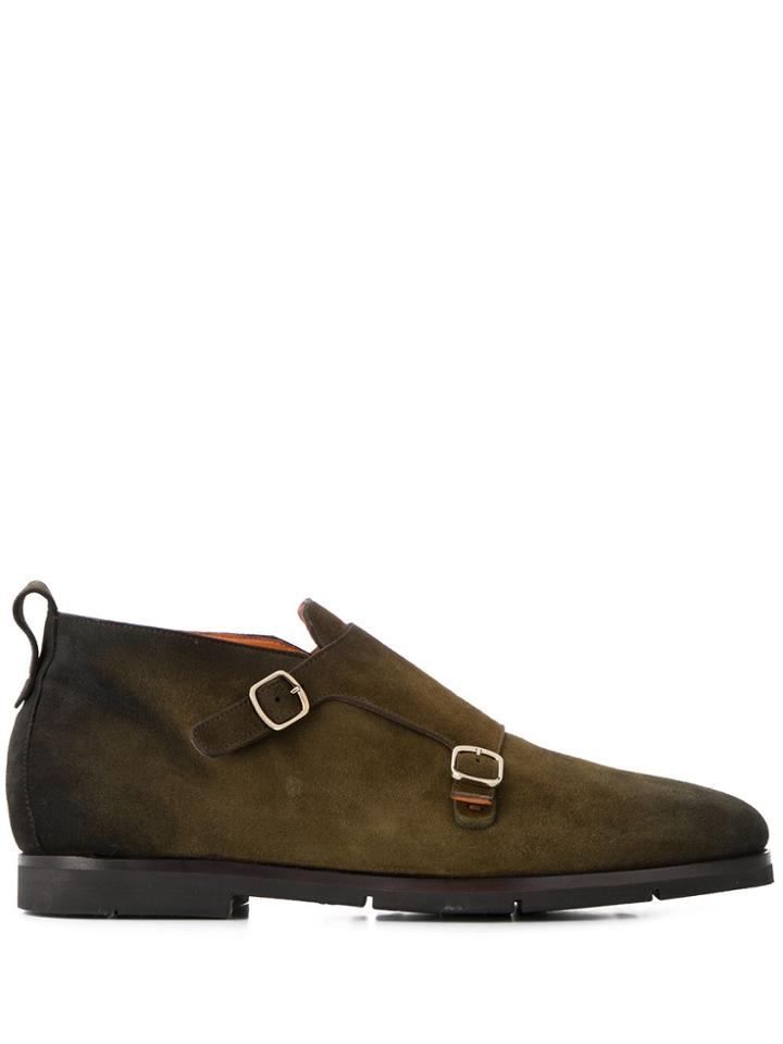 Santoni Textured Side Buckle Detail Boots - Green