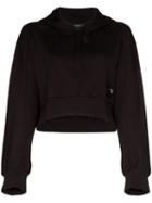 Y-3 Logo Crop Cotton Hoodie - Black