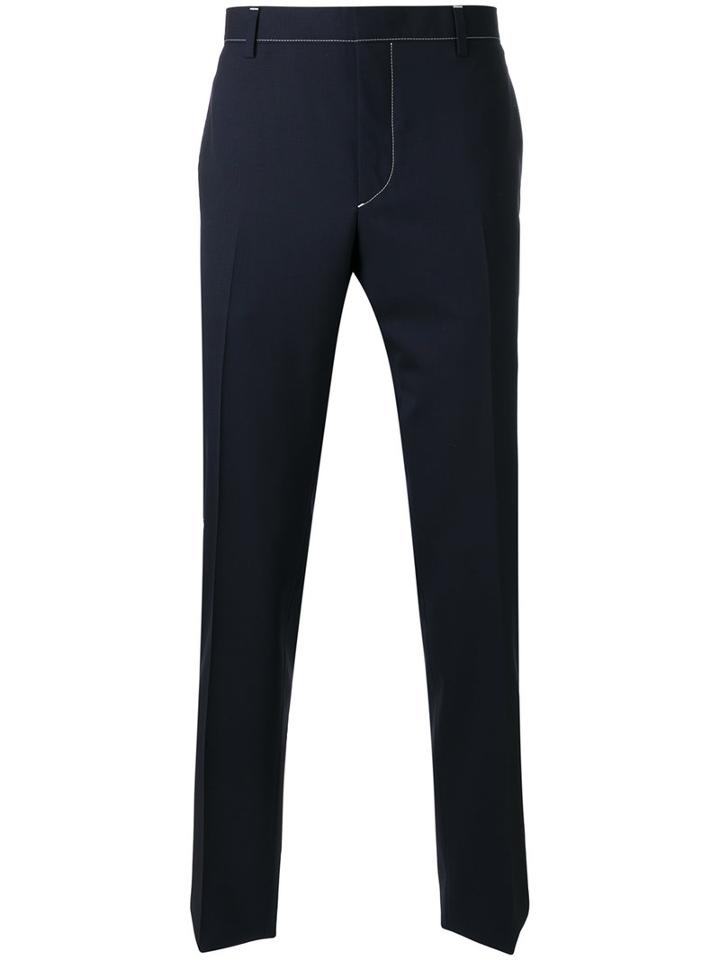 Prada Contrast Stitch Trousers, Men's, Size: 50, Blue, Viscose/virgin Wool