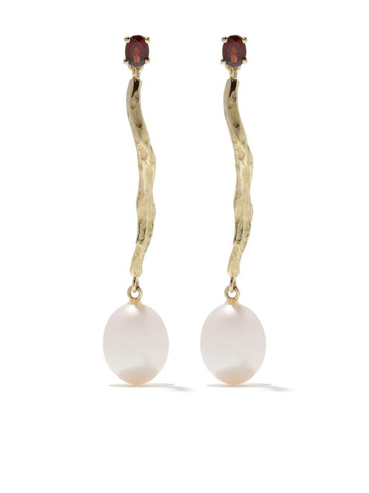 Wouters & Hendrix Gold 18kt Yellow Gold Garnet & Pearl Branch Earrings