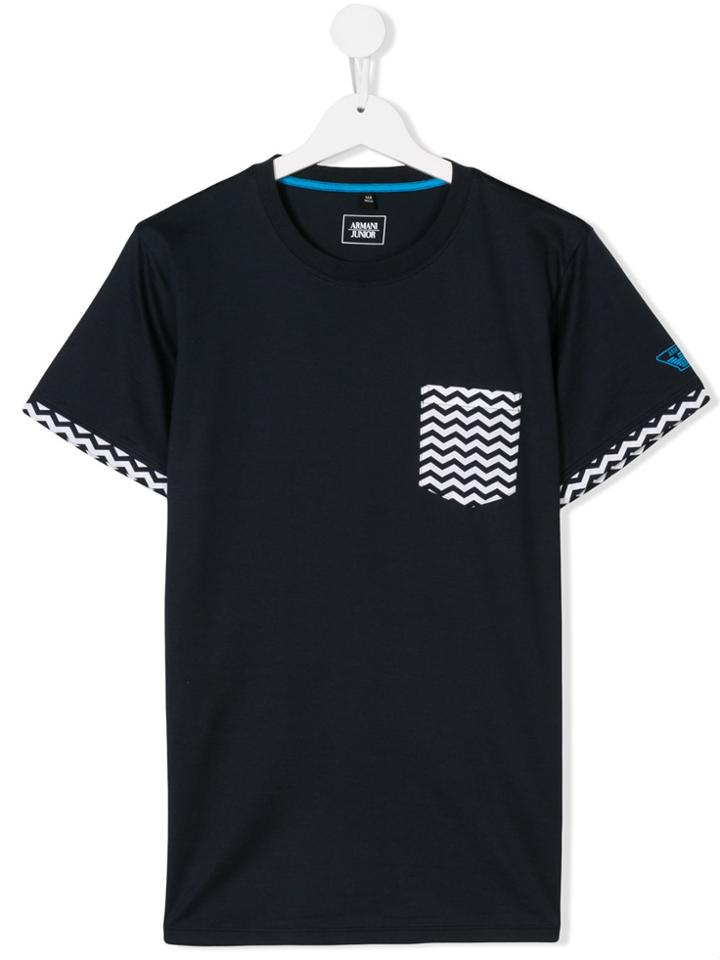 Armani Junior Zigzad Detail T-shirt - Blue