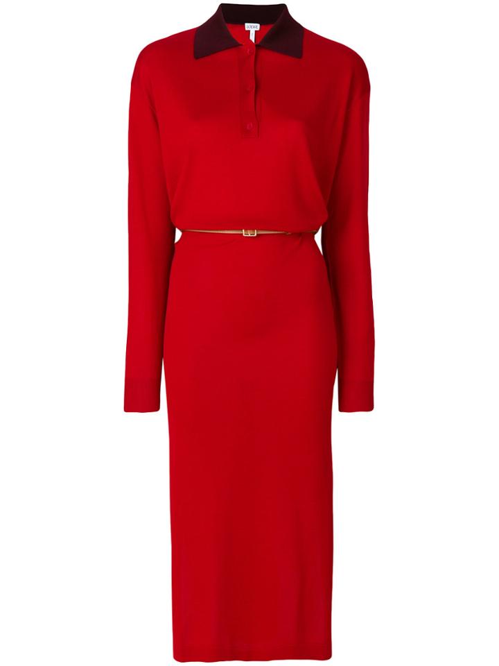 Loewe Knitted Polo Dress - Red