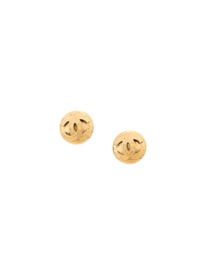Cc Logo Button Clip-on Earrings, Women's, Metallic, Chanel Vintage