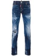 Dsquared2 Slim Distressed Stonewashed Jeans, Men's, Size: 54, Blue, Cotton/spandex/elastane/calf Leather