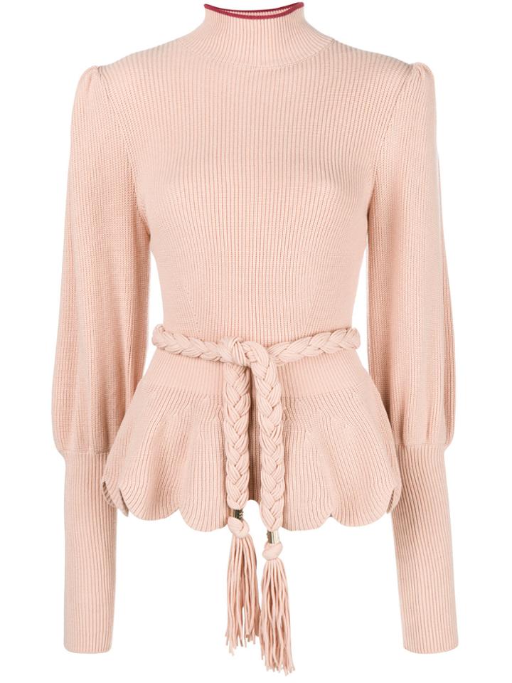Elisabetta Franchi Belted Roll Neck Sweater - Pink & Purple