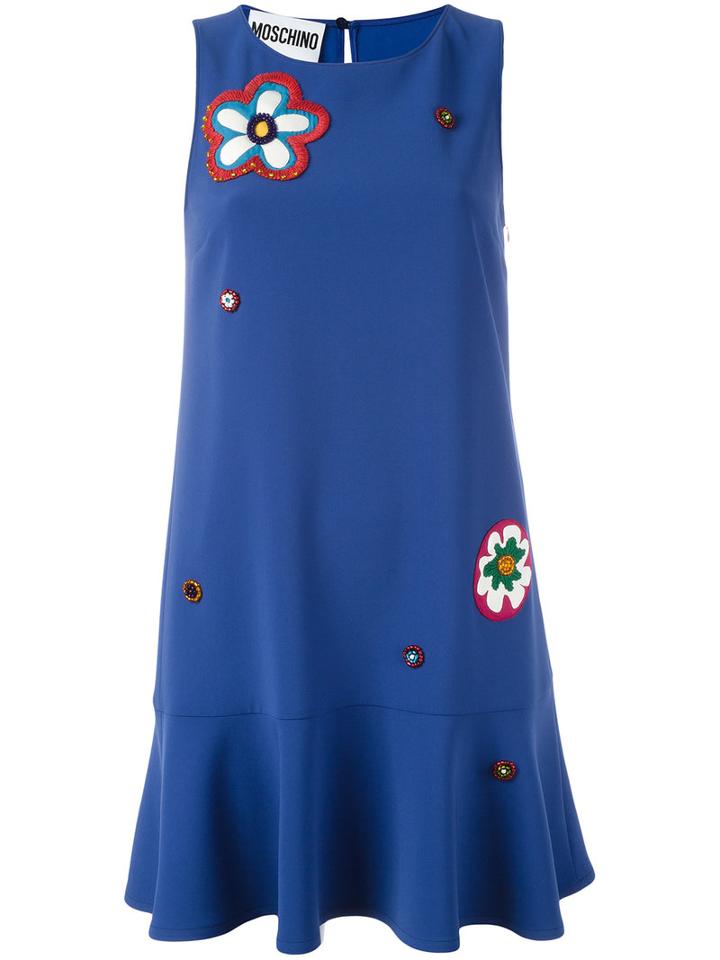 Moschino Flower Power Dress, Women's, Size: 40, Blue, Polyester/triacetate