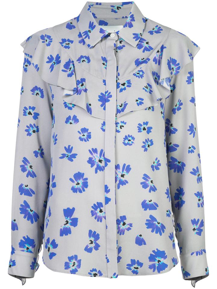 Novis Floral Print Ruffle Shirt - Grey