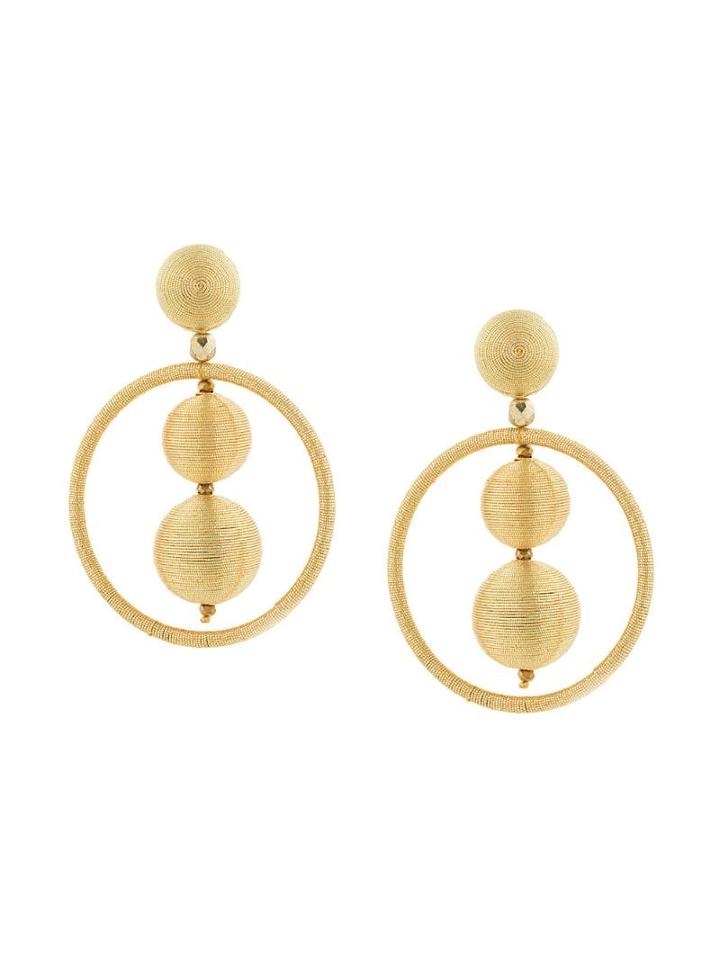 Oscar De La Renta Threaded Bead Hoop Earrings - Metallic