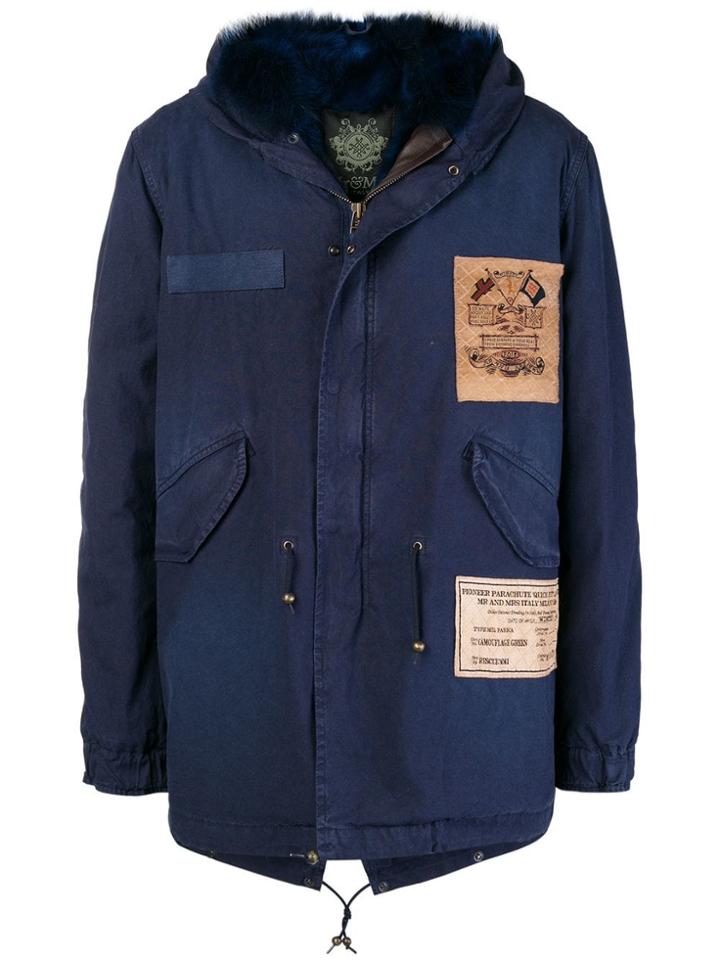 Mr & Mrs Italy Patched Trimmed Hood Parka - Blue