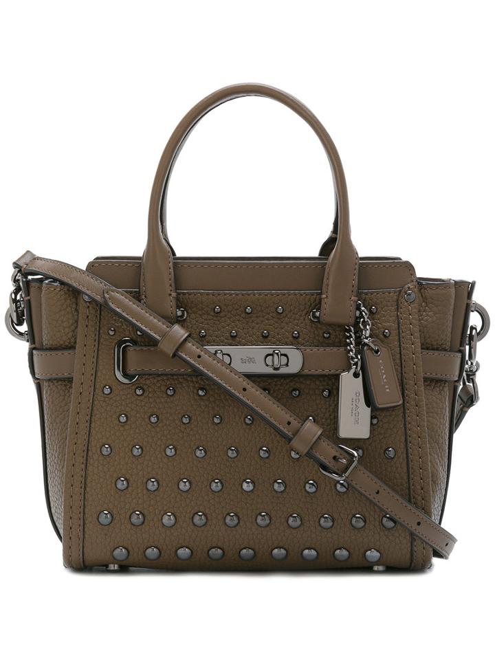 Coach Round Studded Shoulder Bag, Women's, Green, Leather/metal