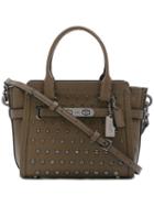 Coach Round Studded Shoulder Bag, Women's, Green, Leather/metal