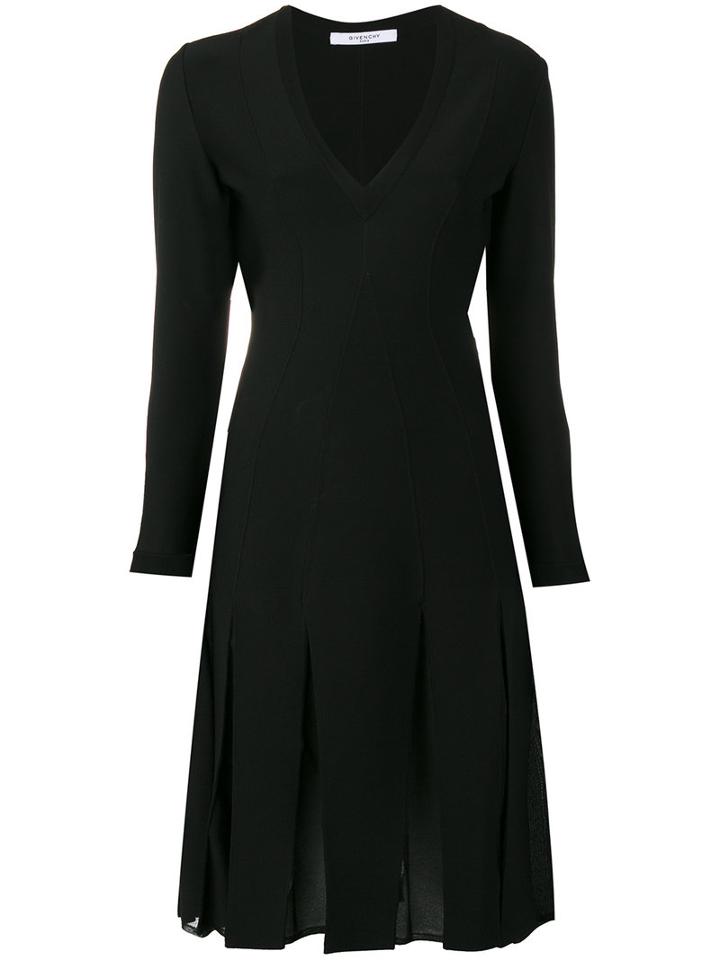 Givenchy - Pleated Skirt V-neck Dress - Women - Polyamide/spandex/elastane/viscose - S, Black, Polyamide/spandex/elastane/viscose