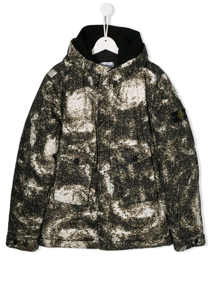 Stone Island Junior Teen Print Padded Jacket - Green