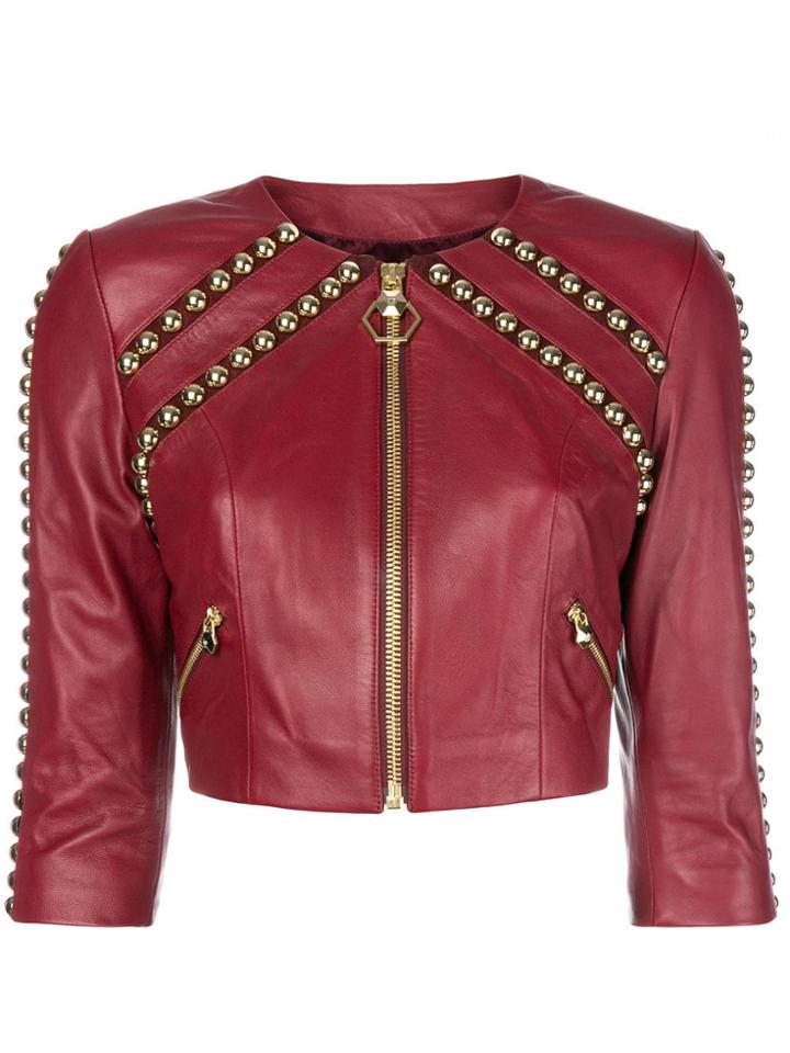 Philipp Plein Studded Cropped Jacket - Red