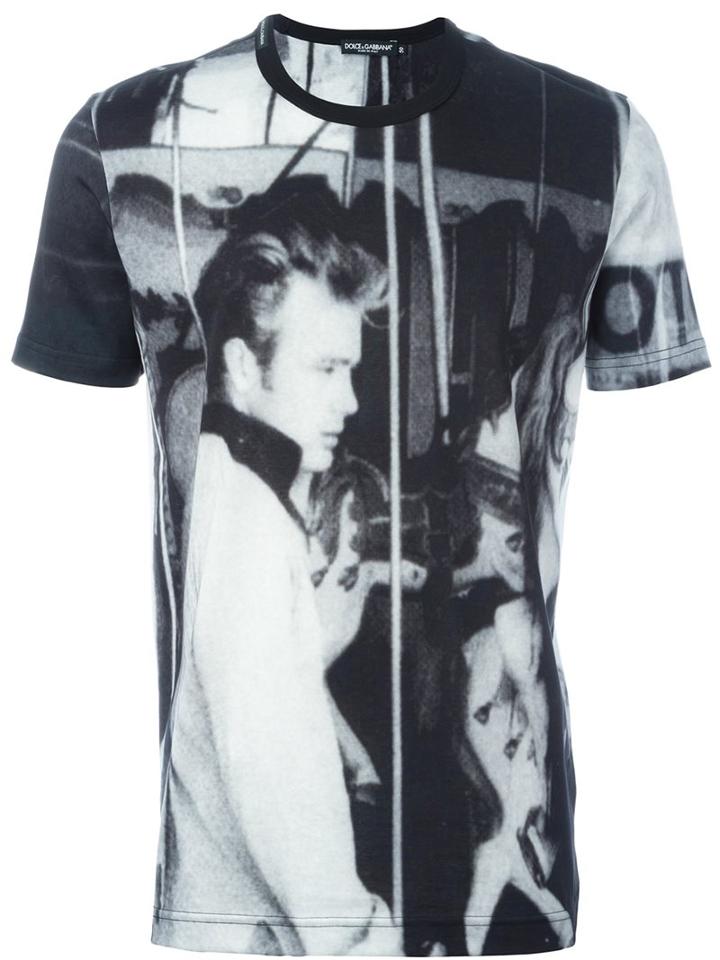 Dolce & Gabbana James Dean Print T-shirt, Men's, Size: 52, Grey, Cotton