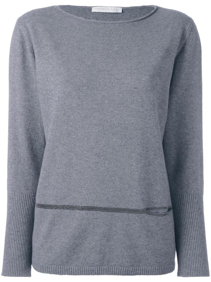 Fabiana Filippi Beaded Stripe Jumper, Women's, Size: 44, Grey, Merino/silk/cashmere/brass