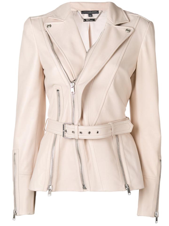 Alexander Mcqueen Belted Waist Biker Jacket - Pink & Purple