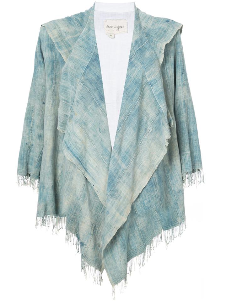 Greg Lauren Frayed Hooded Draped Jacket - Blue