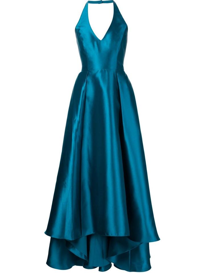 Badgley Mischka Halterneck Pleated Flared Gown