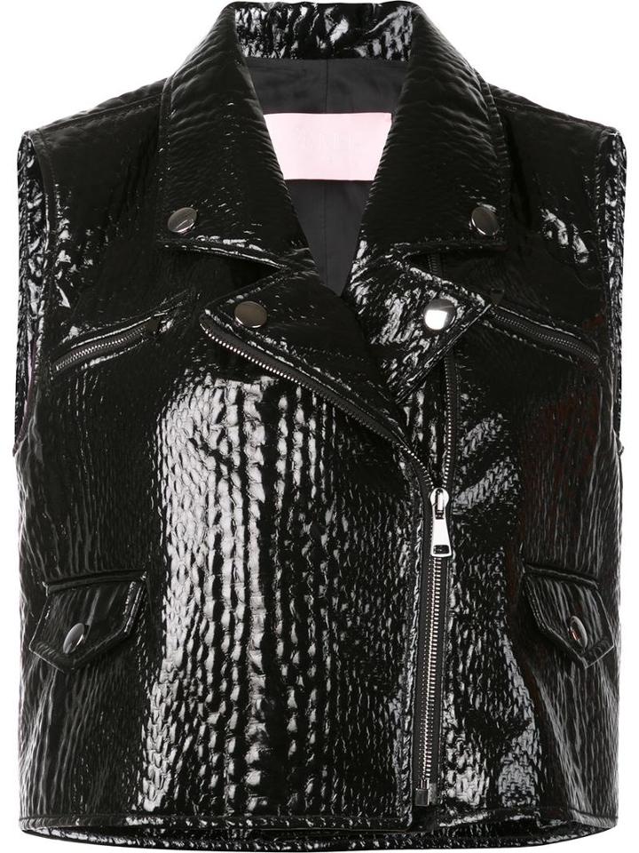 Giamba Sleeveless Textured Biker Jacket, Women's, Size: 42, Black, Polyester/acrylic/polyurethane/viscose
