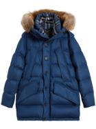 Burberry Cashmere Detachable Fur Trim Parka - Blue