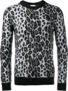 Saint Laurent Leopard Print Jumper, Men's, Size: Xs, Black, Polyamide/polyester/viscose/wool