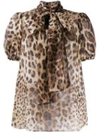 Dolce & Gabbana Leopard Print Pussy Bow Blouse - Brown