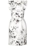 Monique Lhuillier Floral Print Ruffle Dress - White