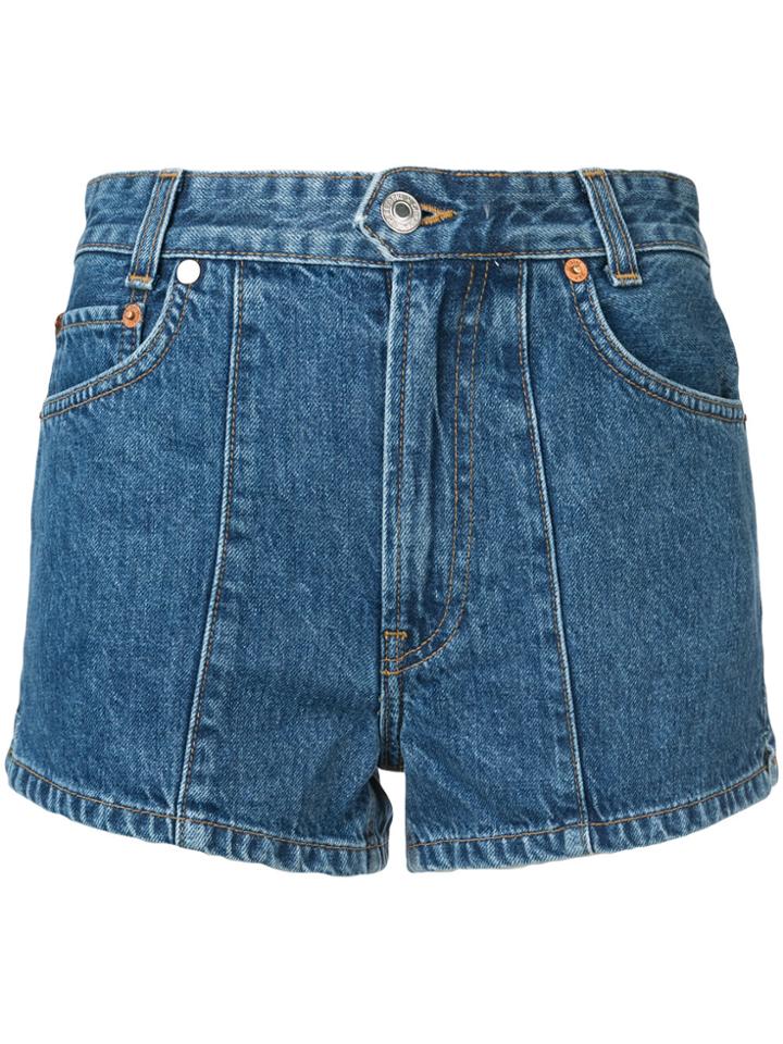 Re/done Solid Striped X Re/done 70s Af Pintuck Shorts - Blue