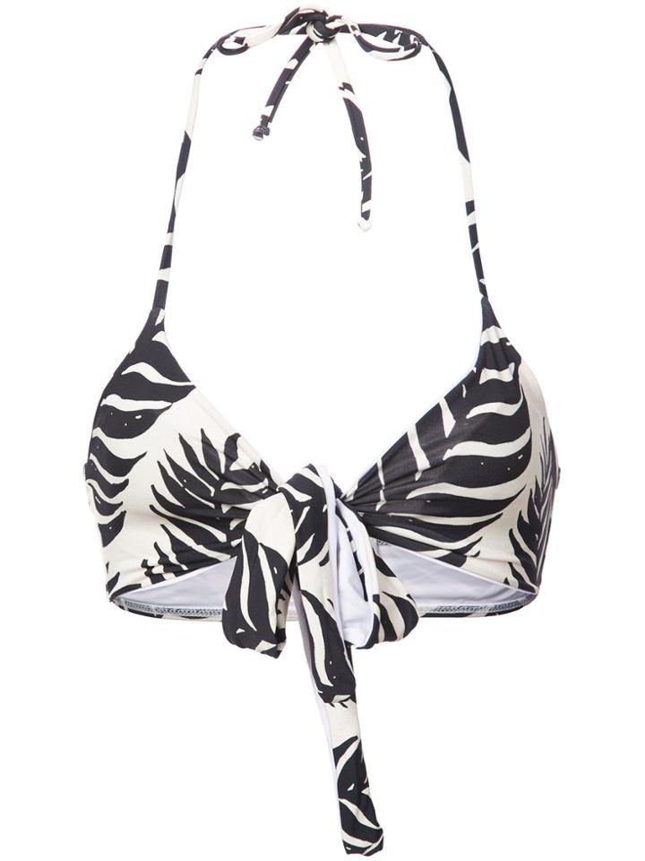 Patbo Palm Print Wrap Bikini Top - Black