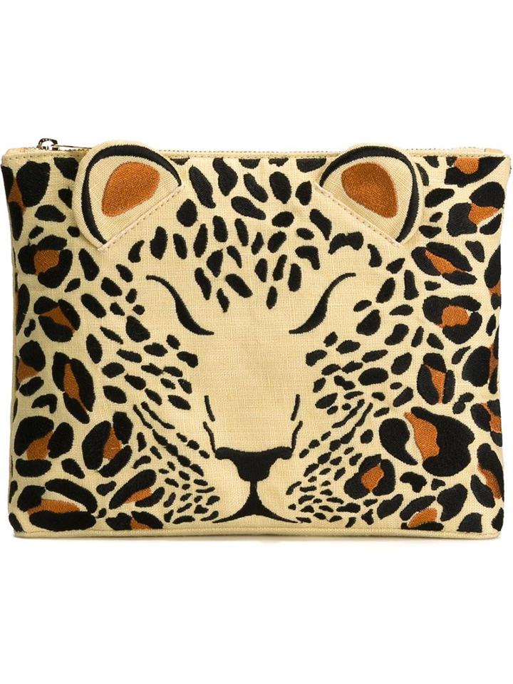 Charlotte Olympia Feral Leopard Clutch, Women's, Nude/neutrals, Linen/flax