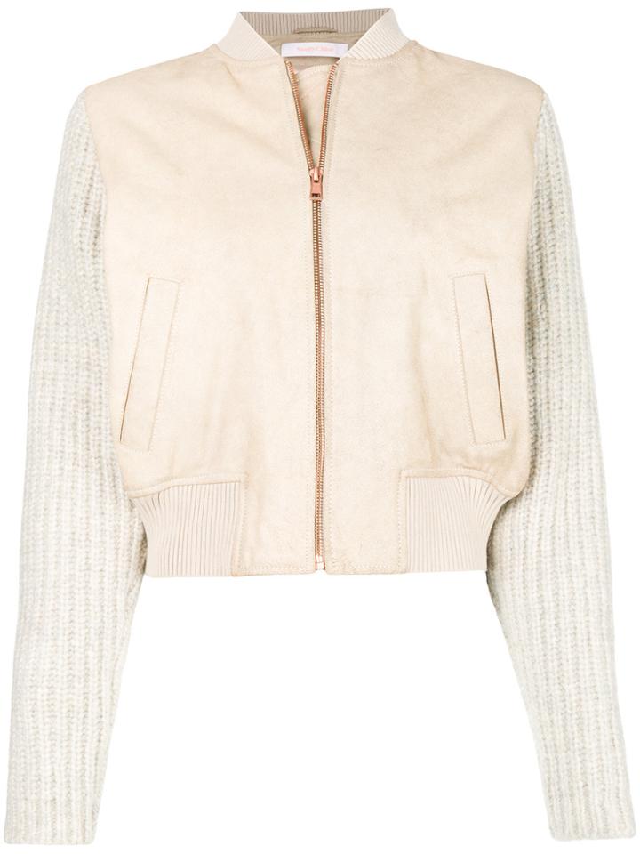 See By Chloé Knit Sleeves Bomber Jacket - Nude & Neutrals