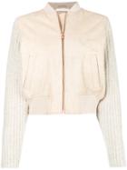 See By Chloé Knit Sleeves Bomber Jacket - Nude & Neutrals