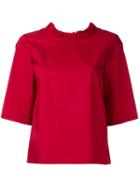 Lareida - 'rocco' Frilled Short Sleeve Blouse - Women - Cotton - 34, Red, Cotton