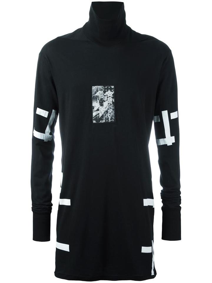 Boris Bidjan Saberi Stripes Print Turtleneck Sweatshirt, Men's, Size: Xs, Black, Cotton