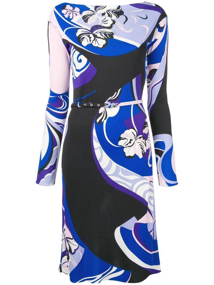 Emilio Pucci Hanami Print Belted Waist Dress - Black