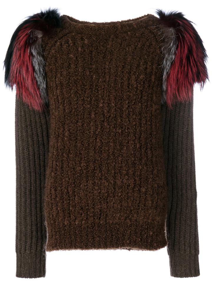 Agnona Embellished Shoulder Sweater - Brown