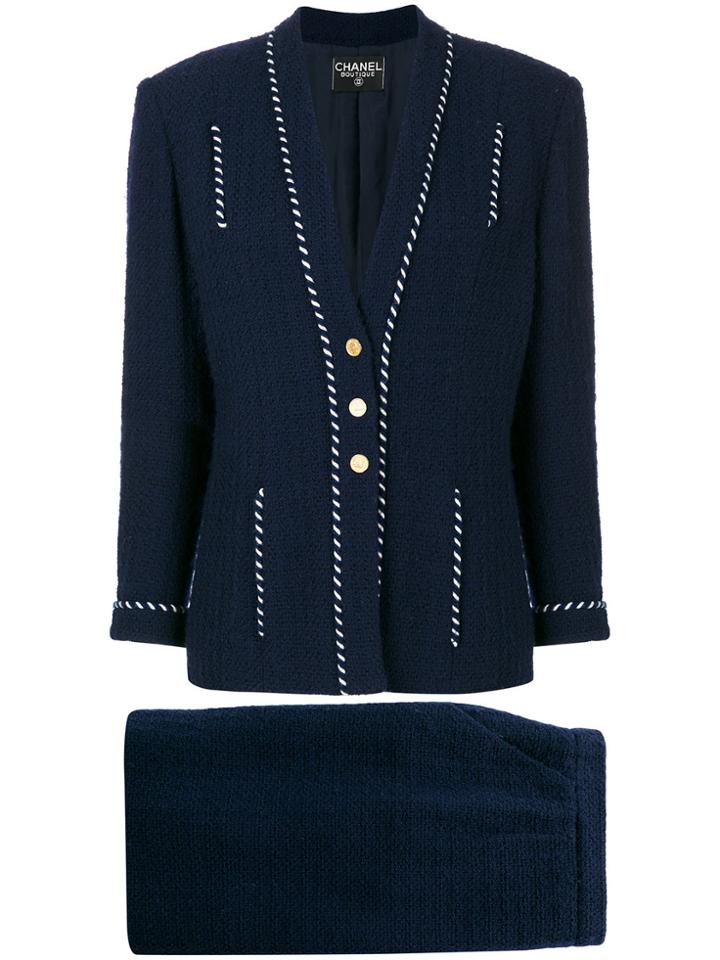 Chanel Vintage Tweed Skirt Suit - Blue