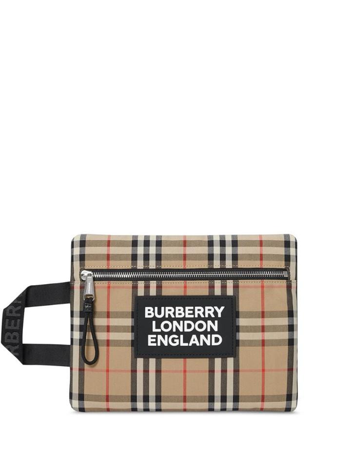 Burberry Logo Detail Vintage Check Portrait Pouch - Neutrals