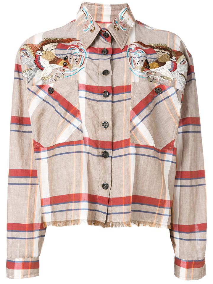 As65 - Bird Shoulder Frayed Shirt - Women - Cotton/linen/flax - S, Nude/neutrals, Cotton/linen/flax