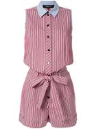 Paule Ka Sleeveless Striped Playsuit - Red