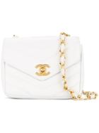 Chanel Vintage V Stitches Quilted Chain Shoulder Bag - White