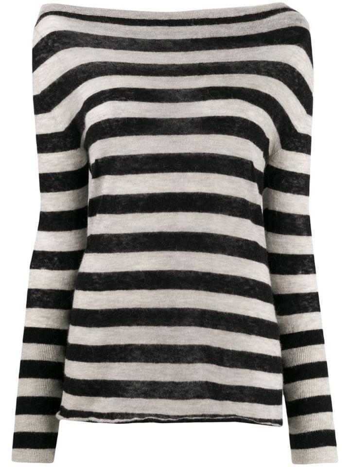 Patrizia Pepe Striped Off-the-shoulder Jumper - Black