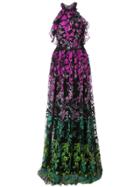 Marchesa Notte Floral Embroidered Gown - Black