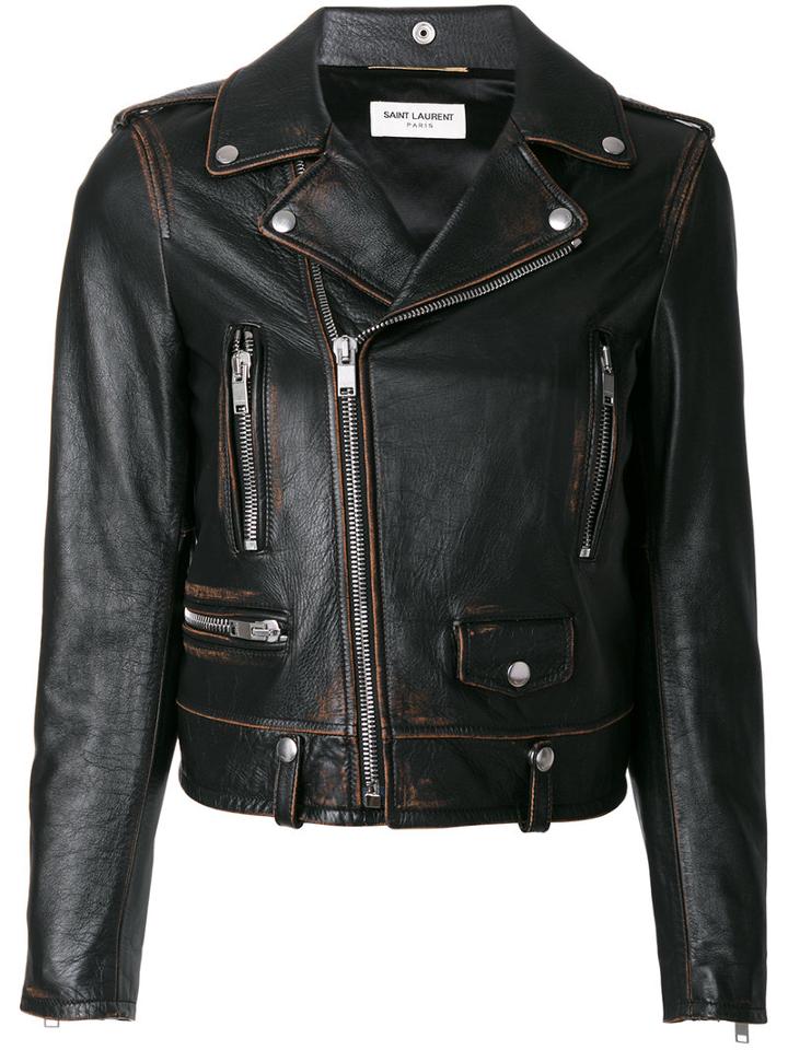 Saint Laurent - Classic Bouche Motorcycle Jacket - Women - Cotton/calf Leather/polyester/cupro - 40, Brown, Cotton/calf Leather/polyester/cupro