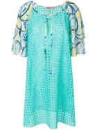 Emilio Pucci Printed Broderie Anglaise Dress - Blue
